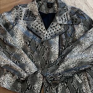 torrid Black Gray Snake-Print Studded Moto Jacket